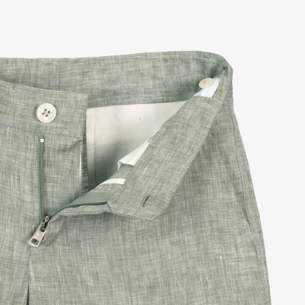 Dolce & Gabbana-Boys Green Marl Linen Shorts with Logo | Childrensalon Outlet