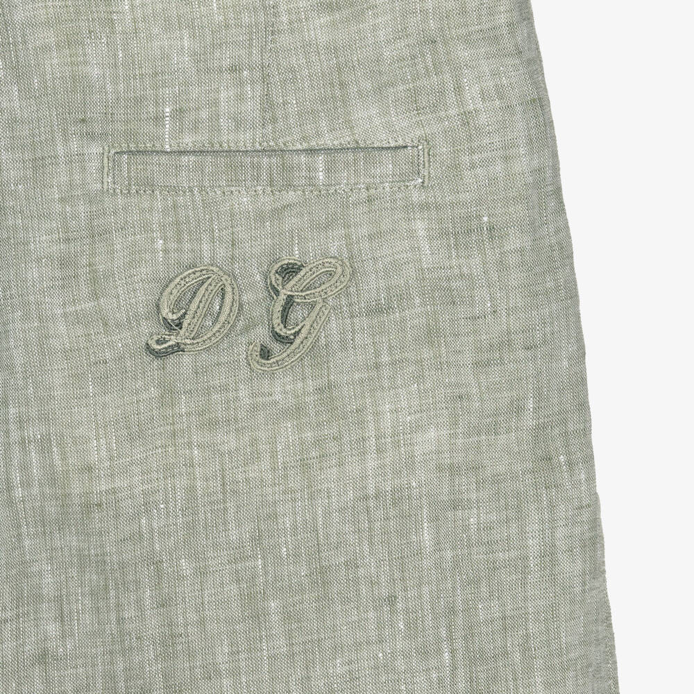 Dolce & Gabbana-Boys Green Marl Linen Shorts with Logo | Childrensalon Outlet