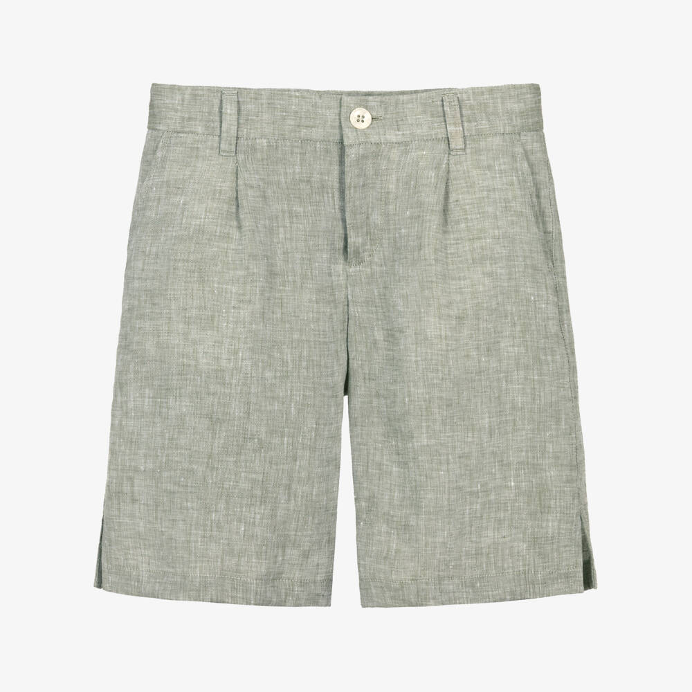 Dolce & Gabbana-Boys Green Marl Linen Shorts with Logo | Childrensalon Outlet