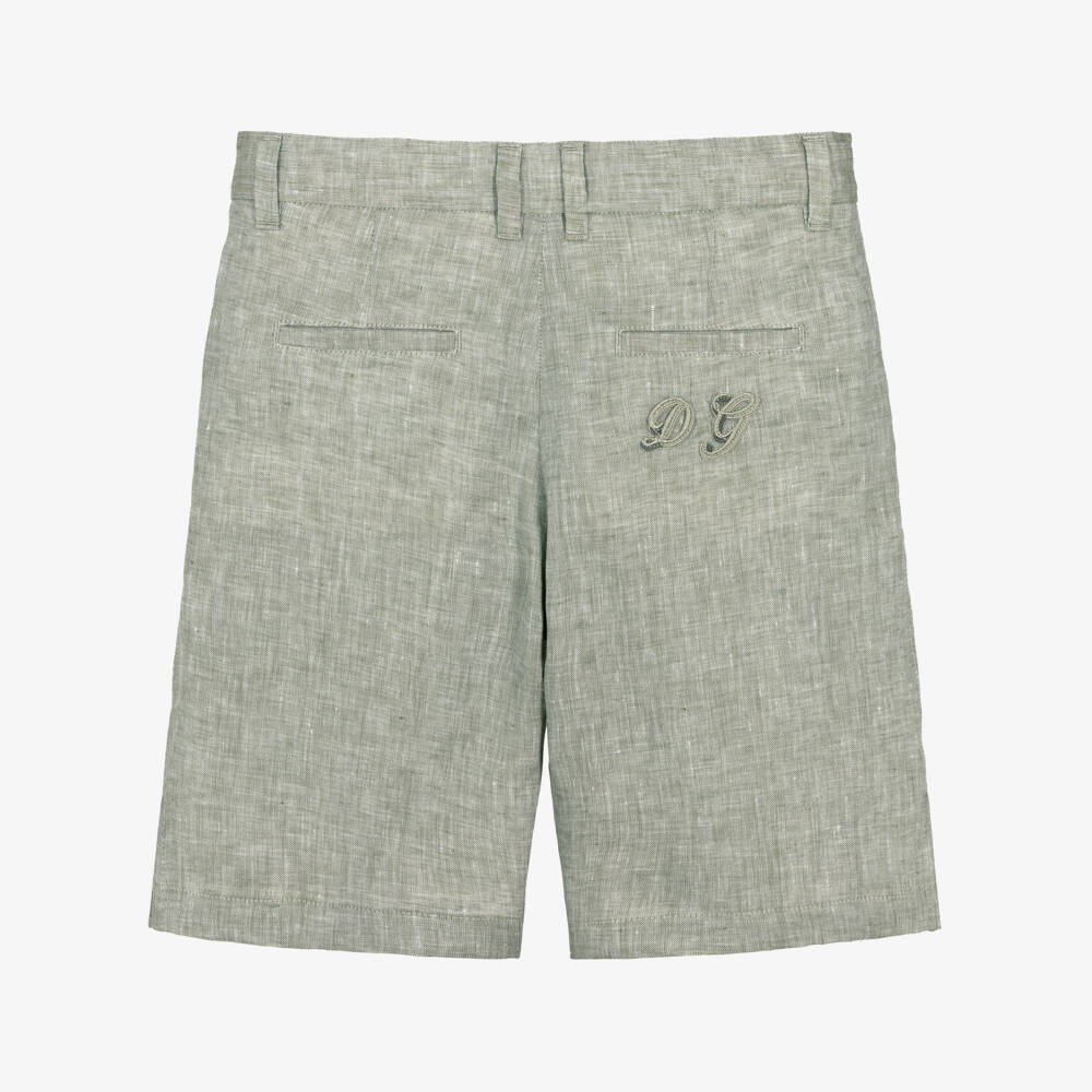 Dolce & Gabbana-Boys Green Marl Linen Shorts with Logo | Childrensalon Outlet