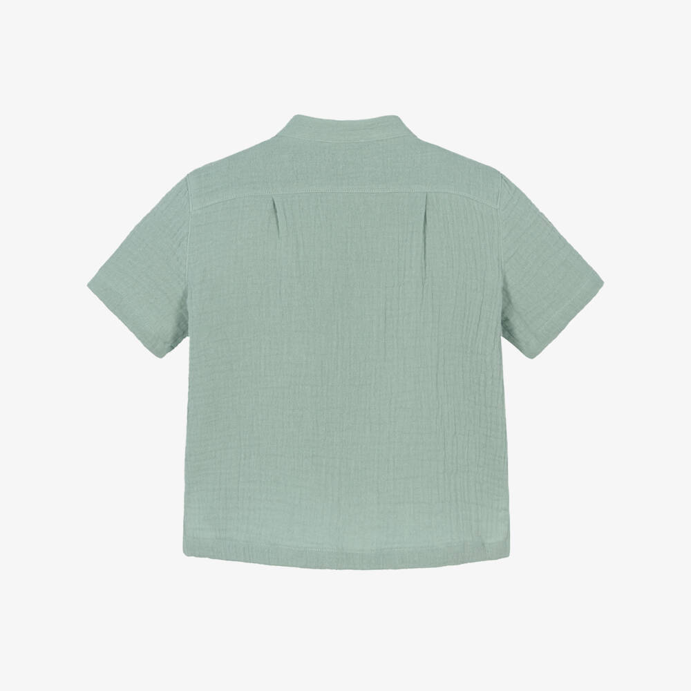 Dolce & Gabbana-Boys Green Muslin Collarless Shirt | Childrensalon Outlet