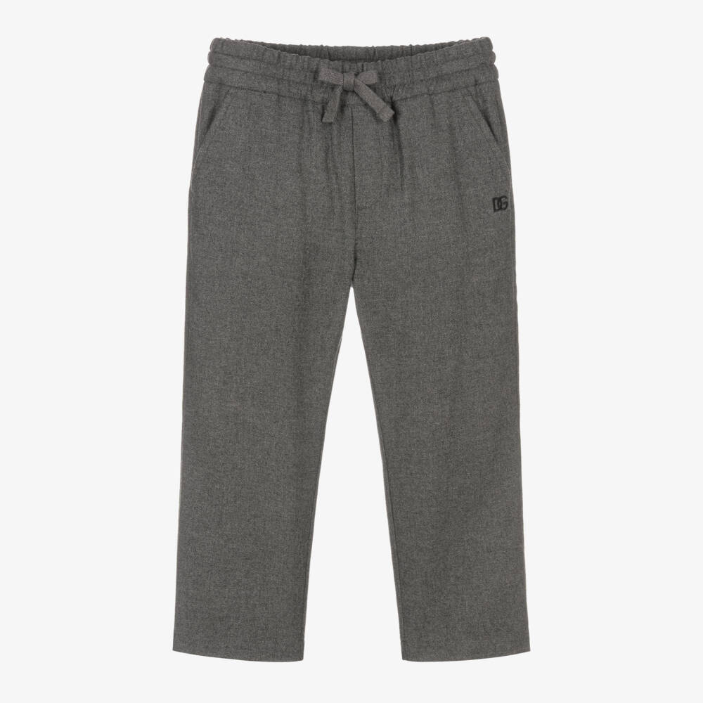 Dolce & Gabbana-Boys Grey Brushed Twill  Drawstring Trousers | Childrensalon Outlet