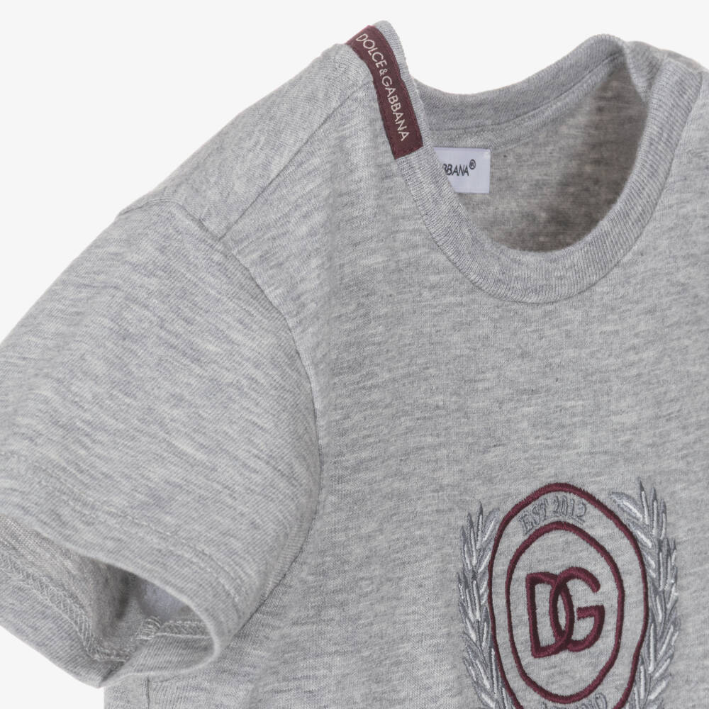 Dolce & Gabbana-Boys Grey Cotton DG Logo Crest T-Shirt | Childrensalon Outlet