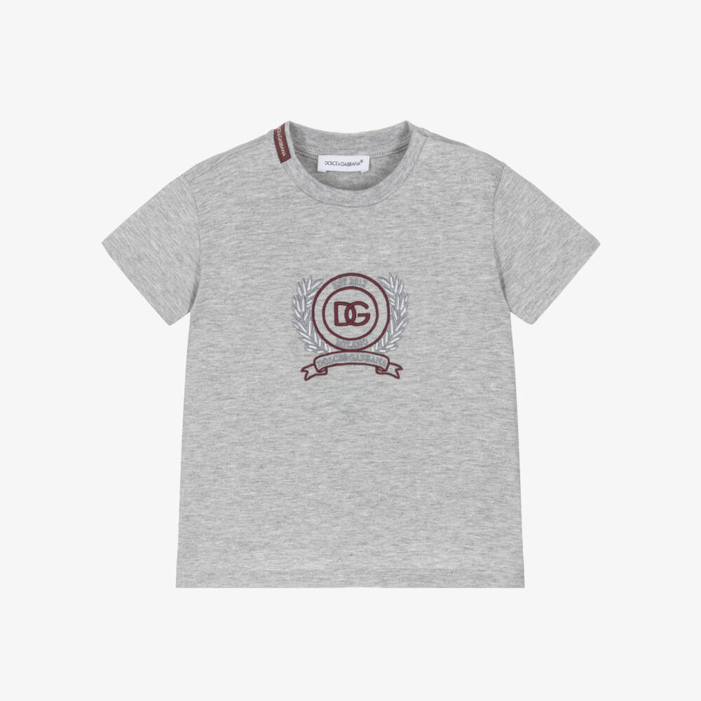 Dolce & Gabbana-Boys Grey Cotton DG Logo Crest T-Shirt | Childrensalon Outlet