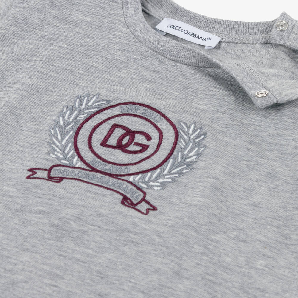 Dolce & Gabbana-Boys Grey Cotton DG Logo Crest T-Shirt | Childrensalon Outlet