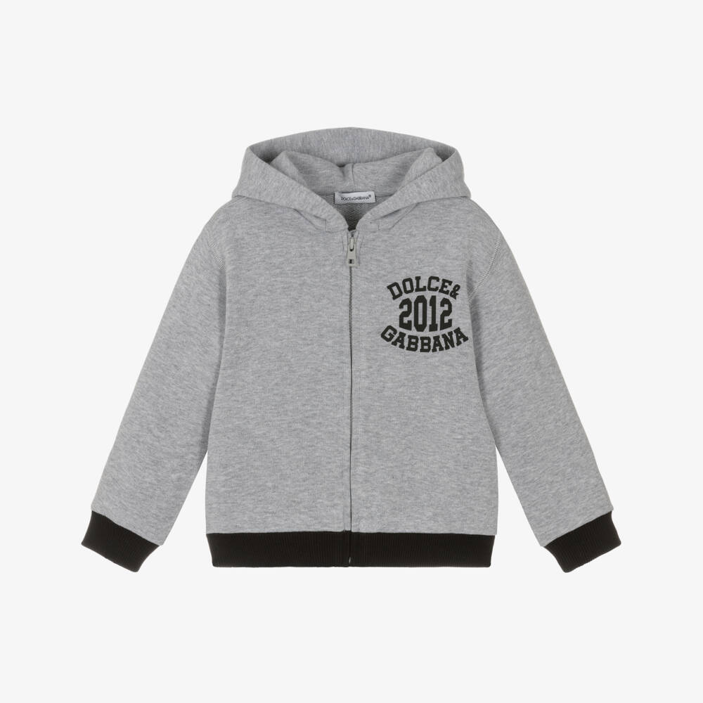 Dolce & Gabbana-Серый хлопковый худи на молнии для мальчиков | Childrensalon Outlet