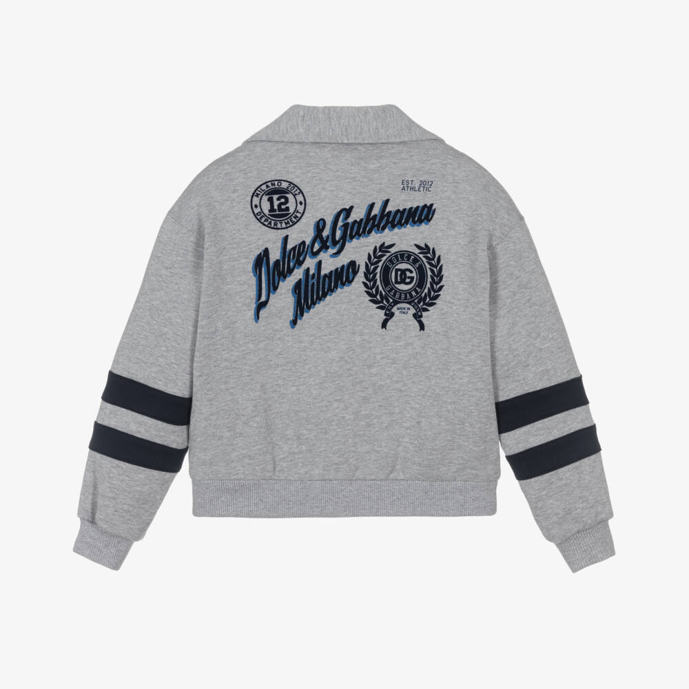 Dolce & Gabbana-Boys Grey Cotton Jersey DG Crest Jacket | Childrensalon Outlet