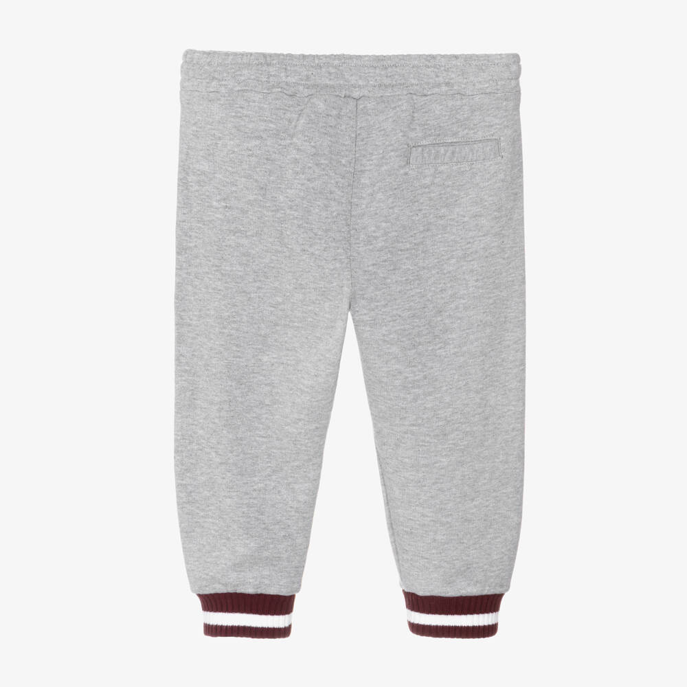 Dolce & Gabbana-Boys Grey Cotton Joggers with Burgundy Trim & Logo | Childrensalon Outlet