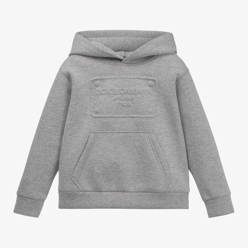 Dolce & Gabbana-Boys Grey Cotton Logo Hoodie | Childrensalon Outlet