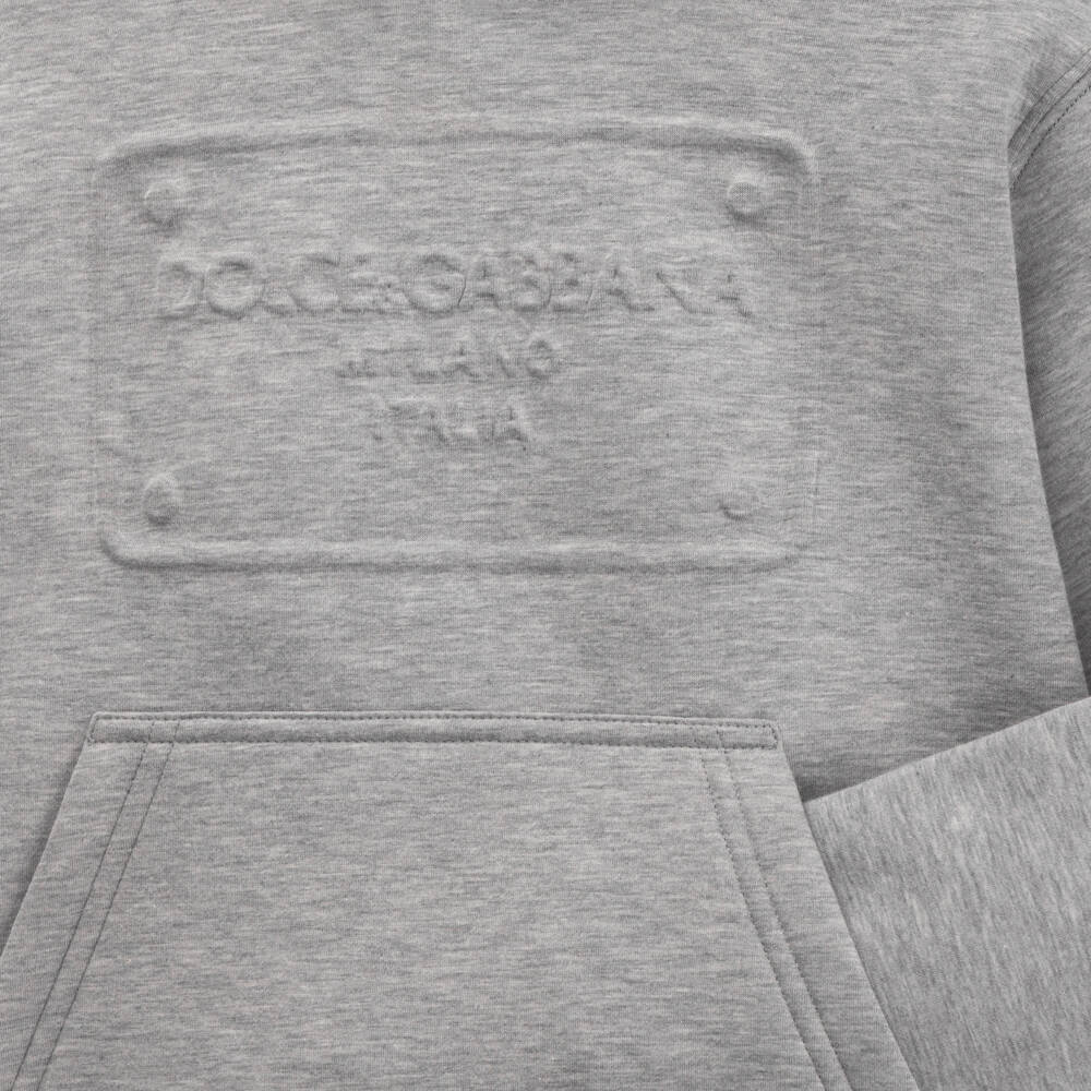 Dolce & Gabbana-توب هودي قطن جيرسي رمادي مارل للأولاد | Childrensalon Outlet