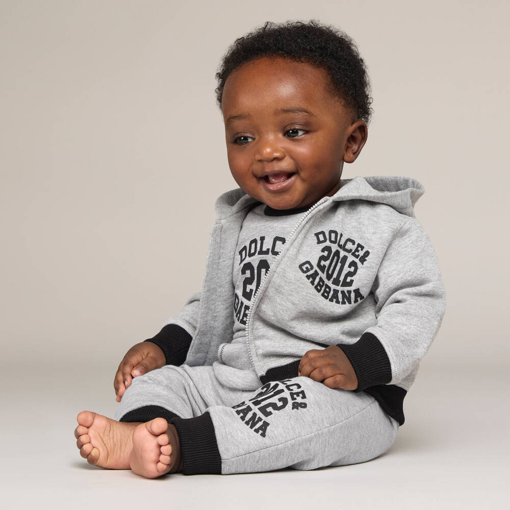 Dolce & Gabbana-Серая хлопковая футболка с логотипом для мальчиков | Childrensalon Outlet