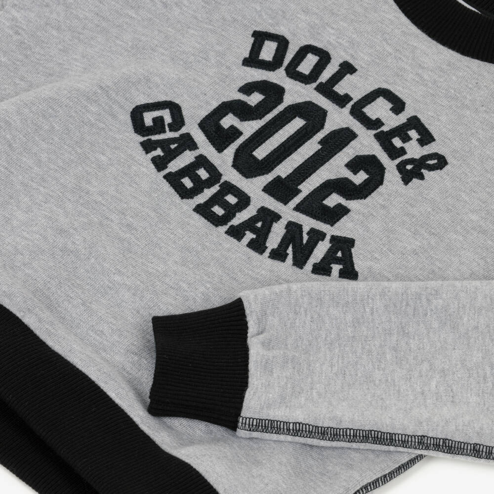Dolce & Gabbana-Серый хлопковый свитшот в стиле колледж для мальчиков | Childrensalon Outlet