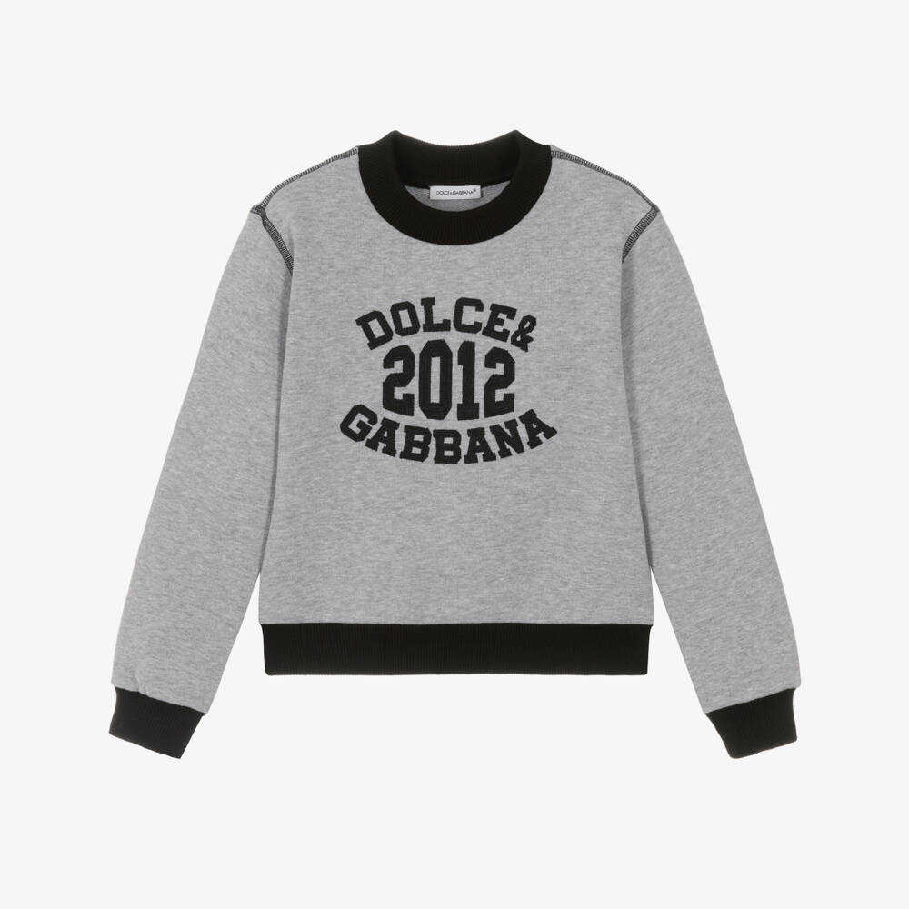 Dolce & Gabbana-Серый хлопковый свитшот в стиле колледж для мальчиков | Childrensalon Outlet