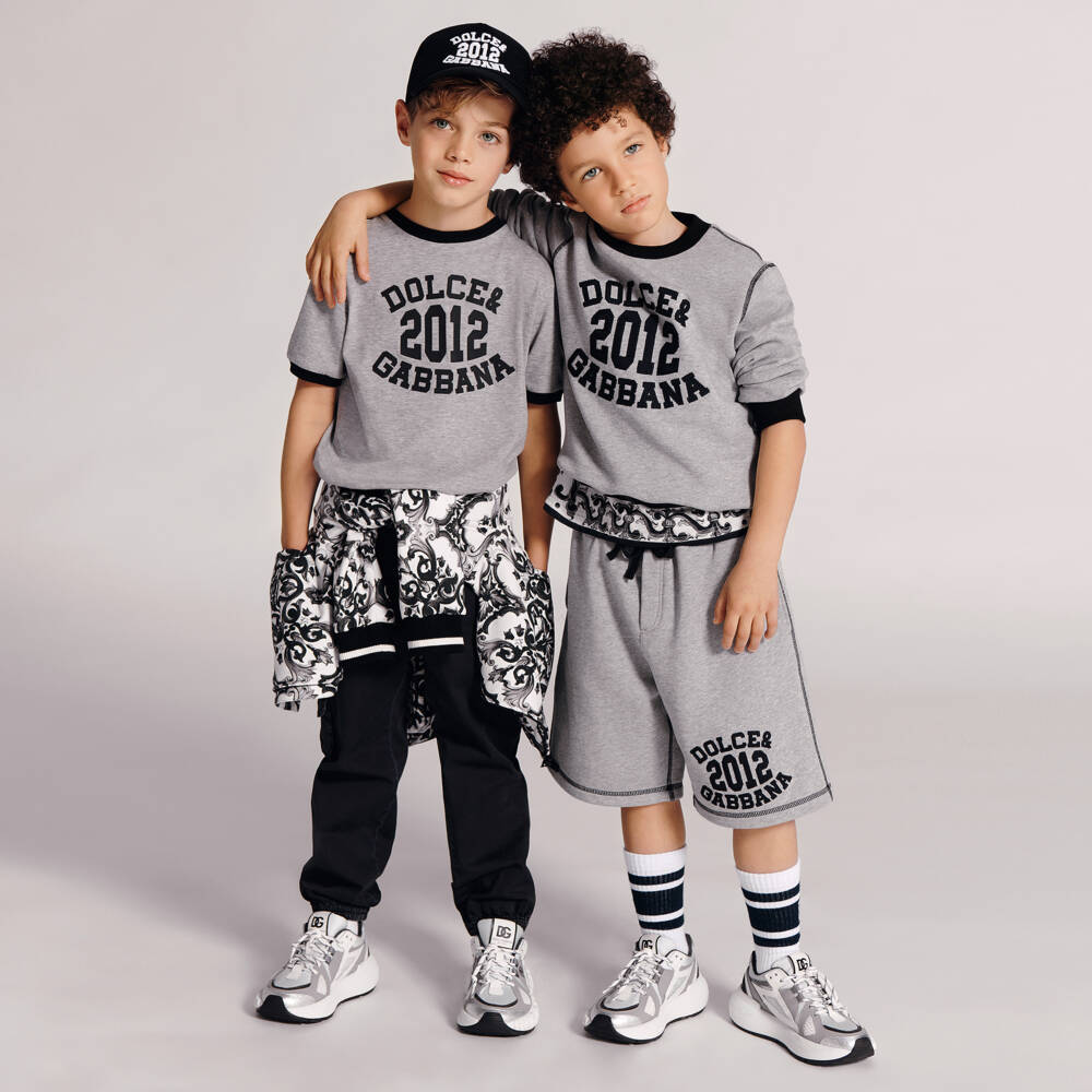 Dolce & Gabbana-تي شيرت فتيان رمادي قطن فاخر | Childrensalon Outlet