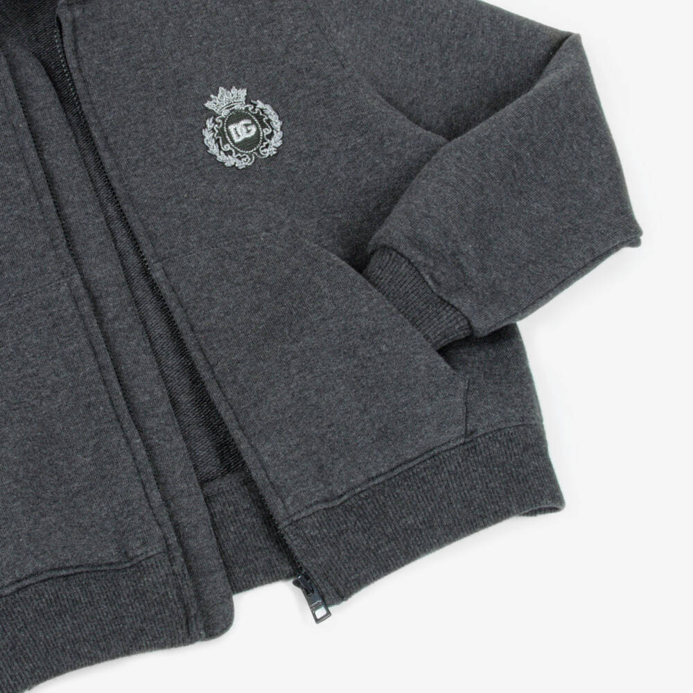Dolce & Gabbana-Boys Grey Cotton Zip-Up Hooded Top | Childrensalon Outlet