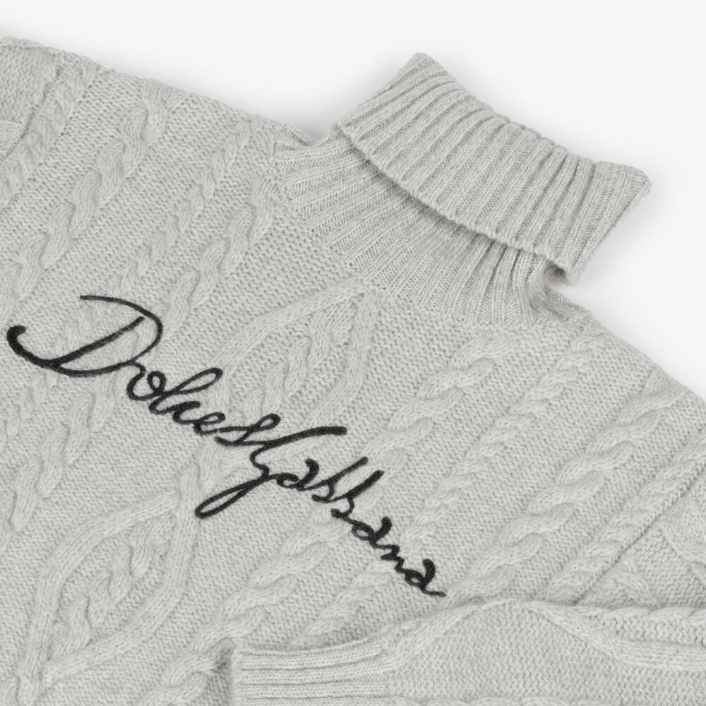 Dolce & Gabbana-Boys Grey Knit Rollneck Jumper | Childrensalon Outlet