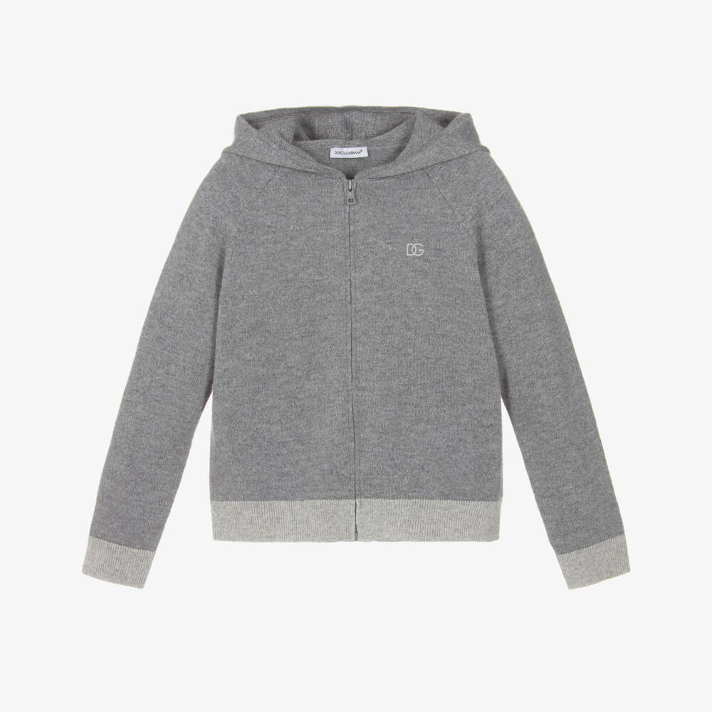 Dolce & Gabbana-Boys Grey Knitted Wool & Cashmere Zip-Up Top | Childrensalon Outlet