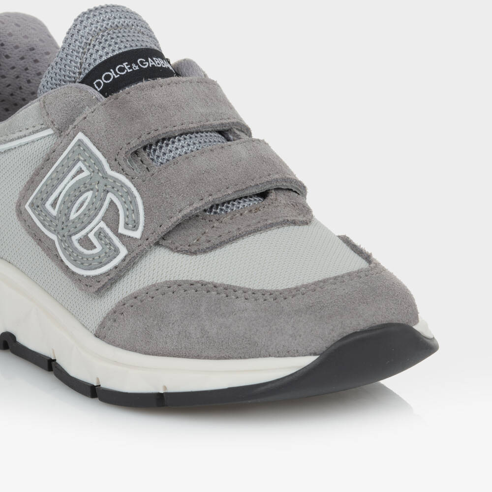 Dolce & Gabbana-Boys Grey Leather Mesh Trainers | Childrensalon Outlet