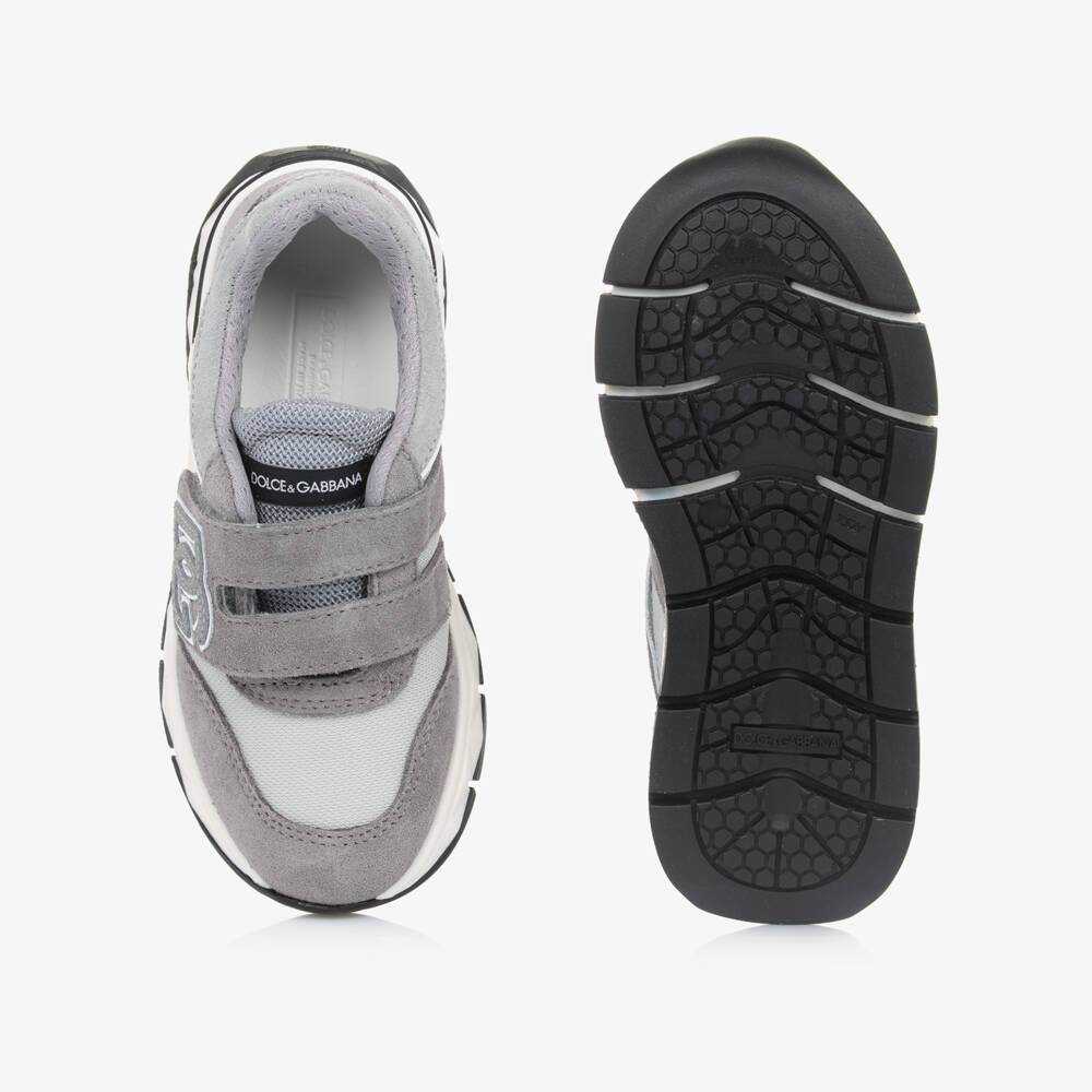 Dolce & Gabbana-Boys Grey Leather Mesh Trainers | Childrensalon Outlet