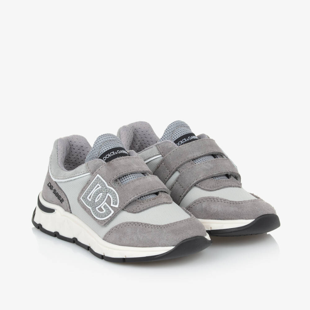 Dolce & Gabbana-Boys Grey Leather Mesh Trainers | Childrensalon Outlet