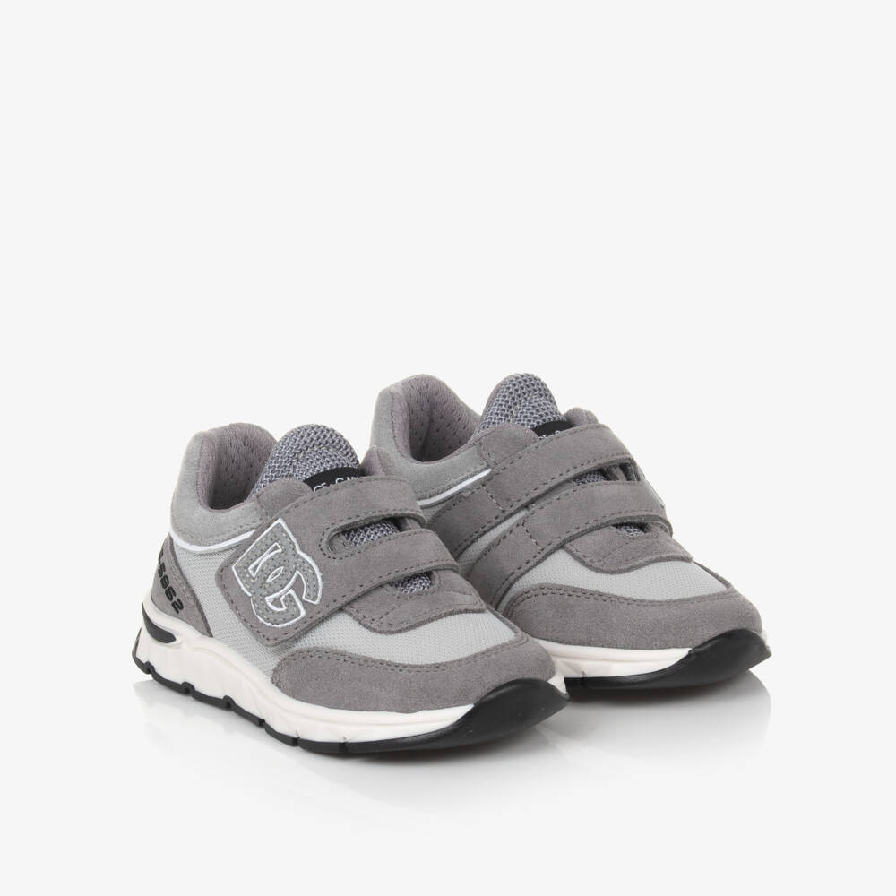 Dolce & Gabbana-Boys Grey Leather & Mesh Trainers | Childrensalon Outlet