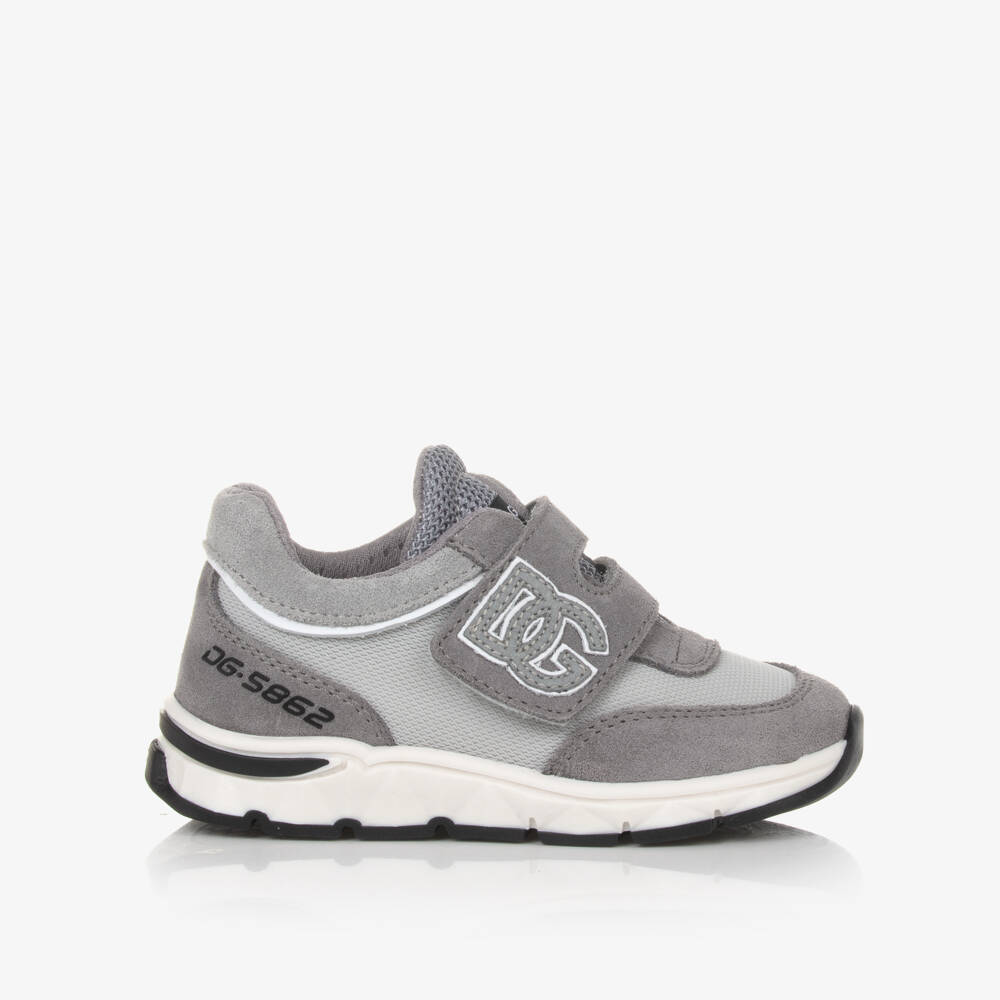 Dolce & Gabbana-Boys Grey Leather & Mesh Trainers | Childrensalon Outlet