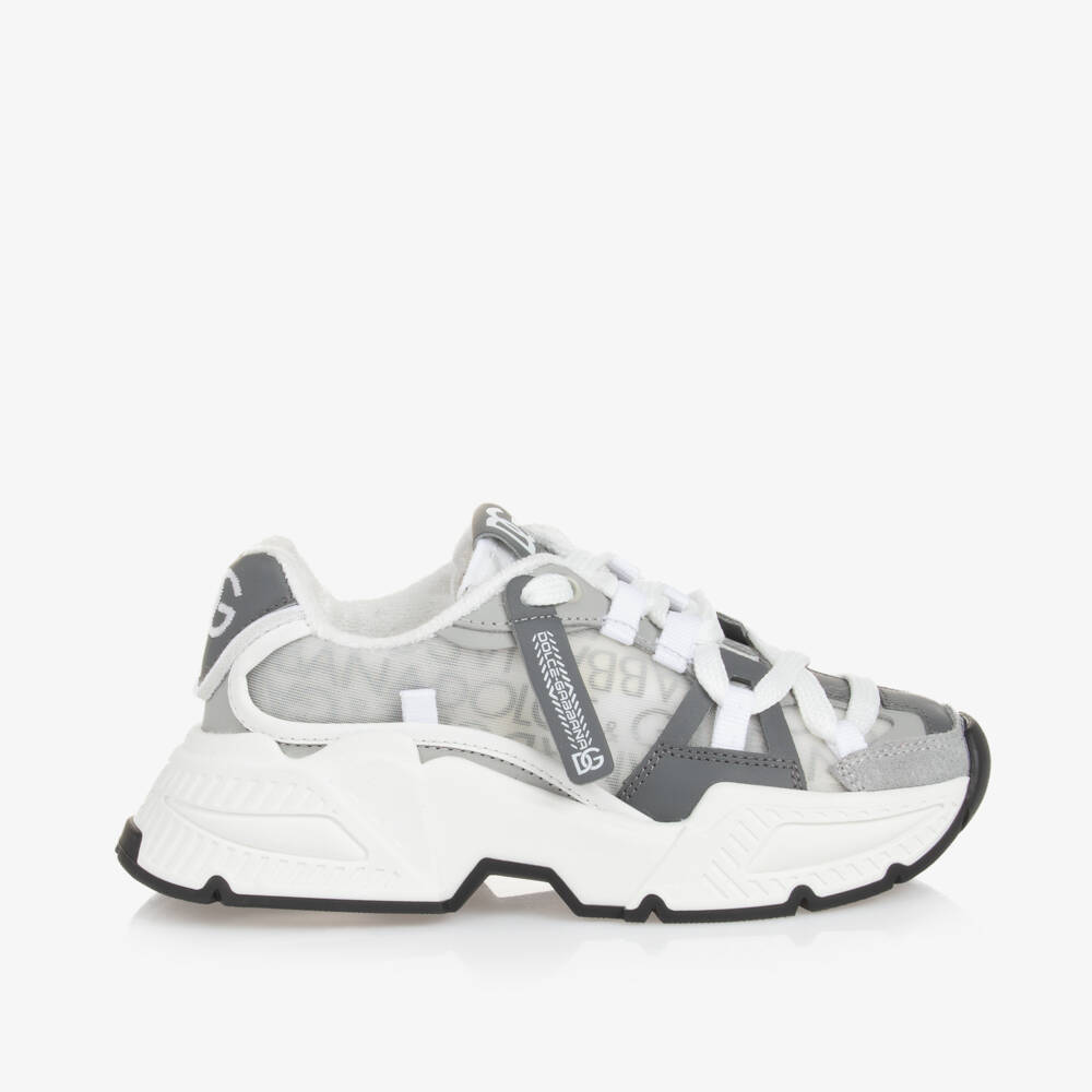 Dolce & Gabbana-Boys Grey Leather Mesh Trainers | Childrensalon Outlet