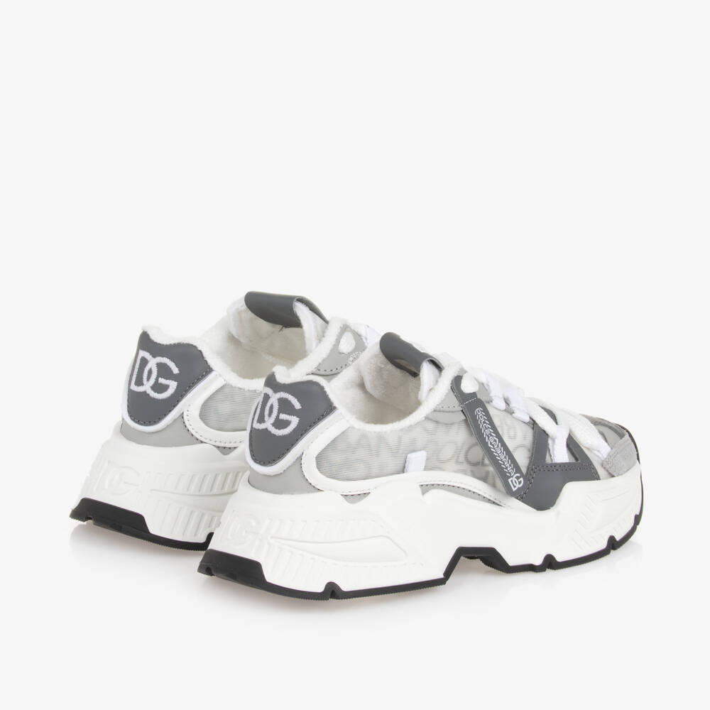 Dolce & Gabbana-Boys Grey Leather Mesh Trainers | Childrensalon Outlet