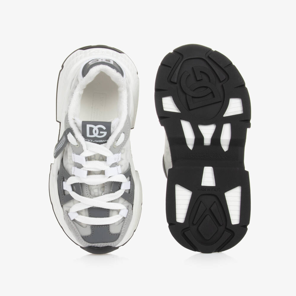 Dolce & Gabbana-Boys Grey Leather Mesh Trainers | Childrensalon Outlet