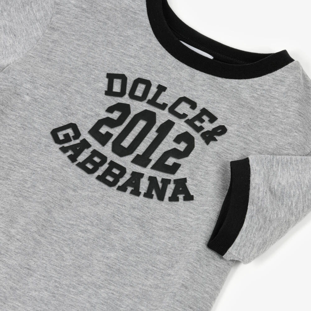 Dolce & Gabbana-Boys Grey Marl Cotton Varsity Logo T-Shirt | Childrensalon Outlet