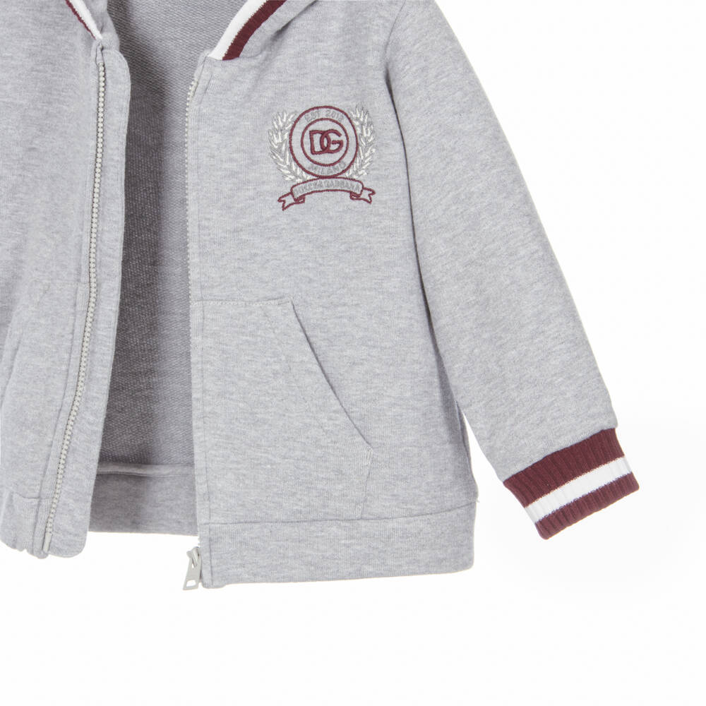 Dolce & Gabbana-Boys Grey Marl Cotton Zip-Up Hoodie | Childrensalon Outlet