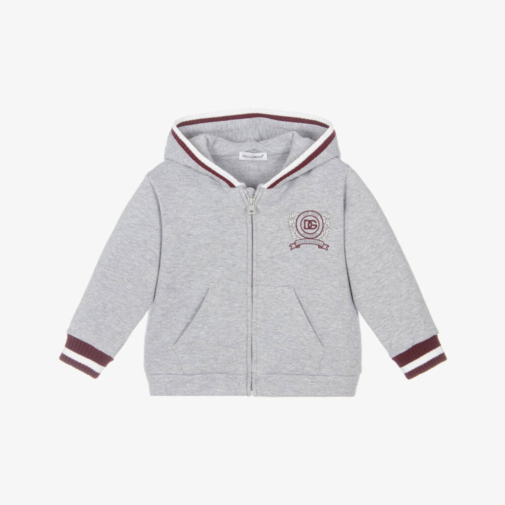 Dolce & Gabbana-Boys Grey Marl Cotton Zip-Up Hoodie | Childrensalon Outlet