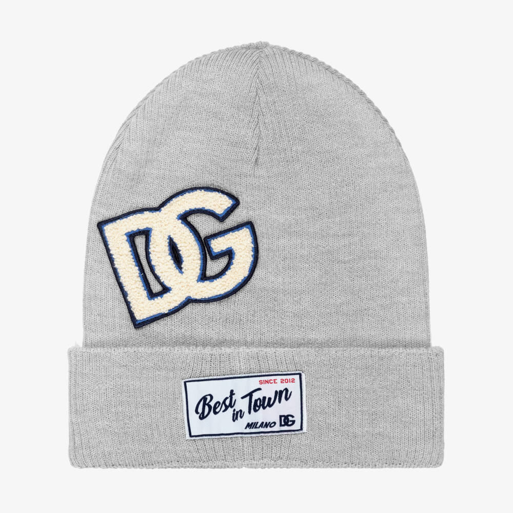 Dolce & Gabbana-Boys Grey Wool Knit Beanie with DG Logo | Childrensalon Outlet