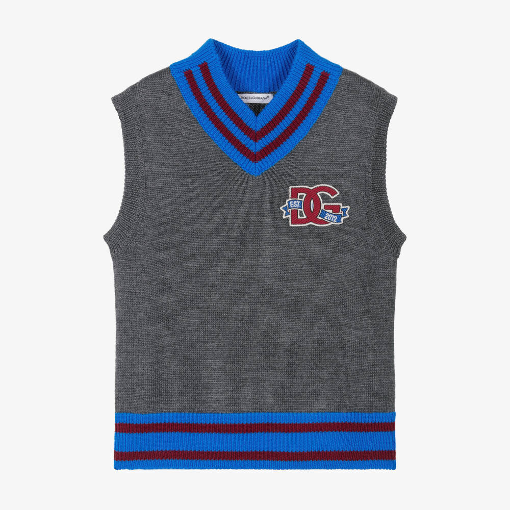 Dolce & Gabbana-Boys Grey Wool Knit Vest | Childrensalon Outlet