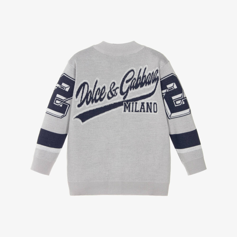 Dolce & Gabbana-Boys Grey Wool Logo Cardigan | Childrensalon Outlet