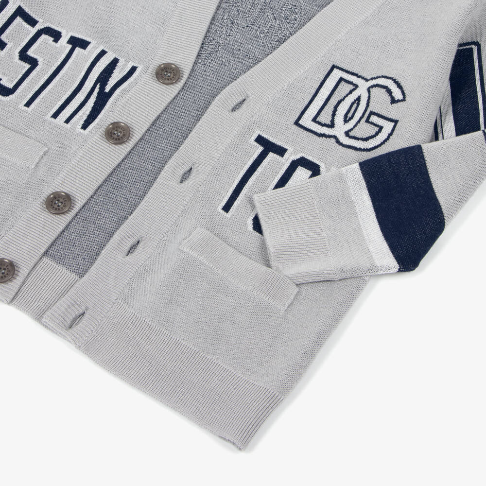 Dolce & Gabbana-Boys Grey Wool Logo Cardigan | Childrensalon Outlet