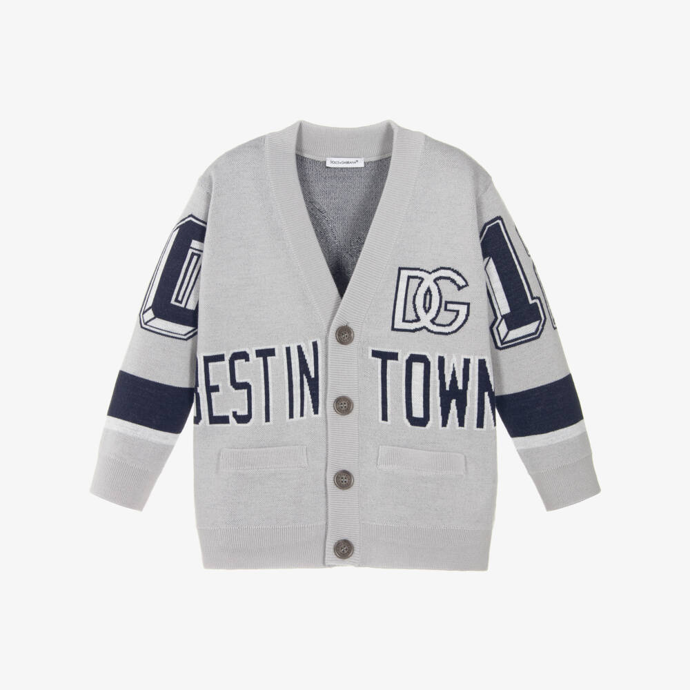 Dolce & Gabbana-Boys Grey Wool Logo Cardigan | Childrensalon Outlet