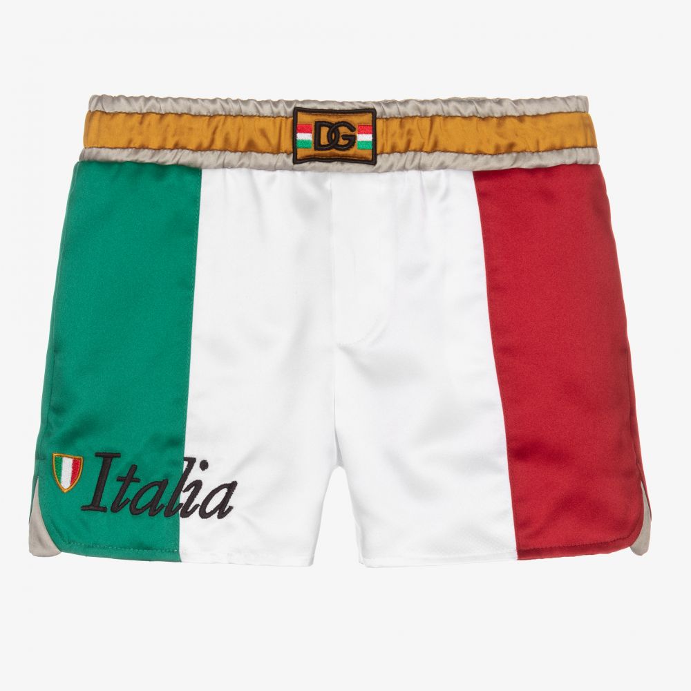 Dolce & Gabbana - Атласные шорты в цветах итальянского флага для мальчиков | Childrensalon