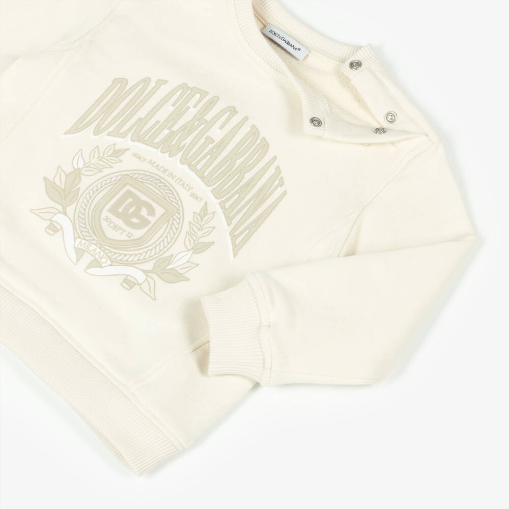 Dolce & Gabbana-Кремовый хлопковый свитшот для мальчиков в стиле колледж | Childrensalon Outlet