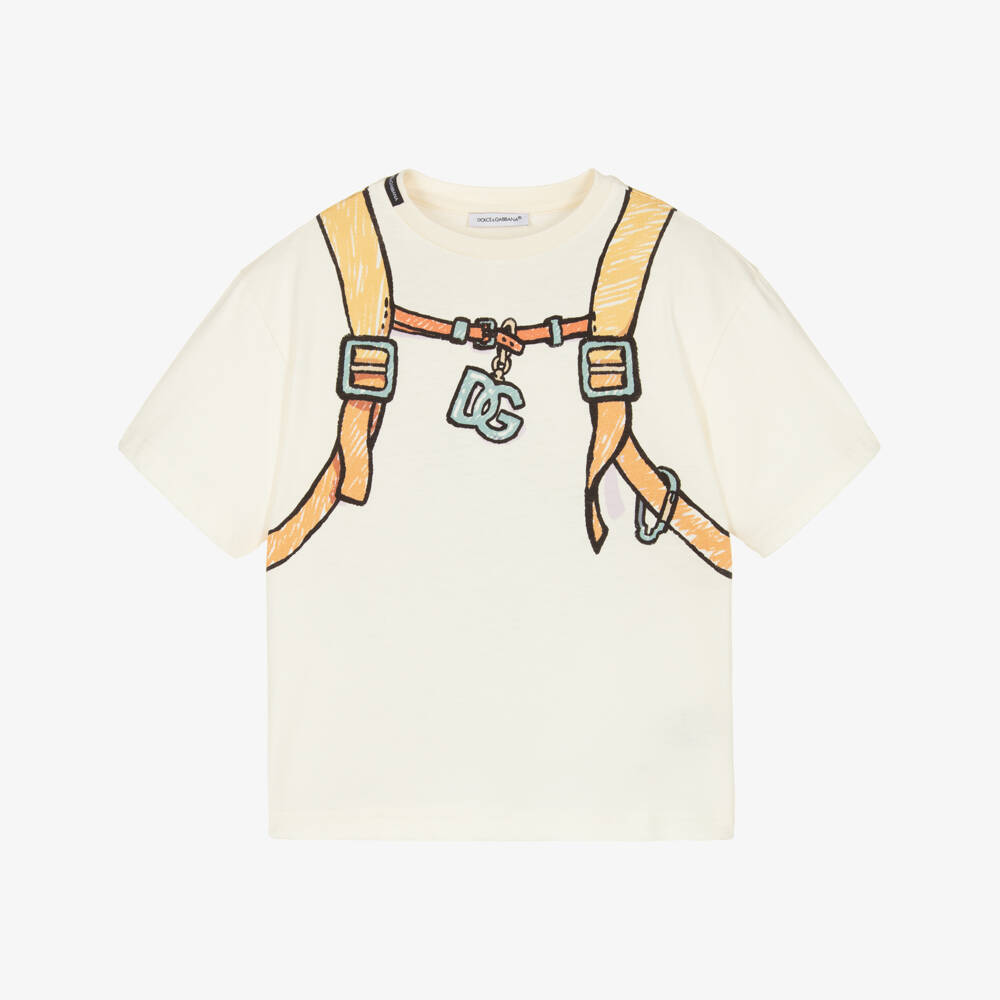 Dolce & Gabbana-Boys Ivory Cotton Backpack Print T-Shirt | Childrensalon Outlet