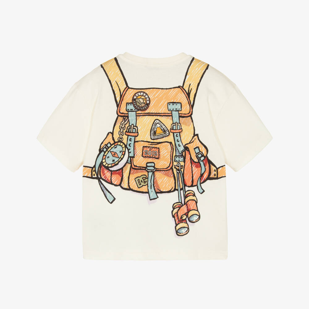 Dolce & Gabbana-Boys Ivory Cotton Backpack Print T-Shirt | Childrensalon Outlet