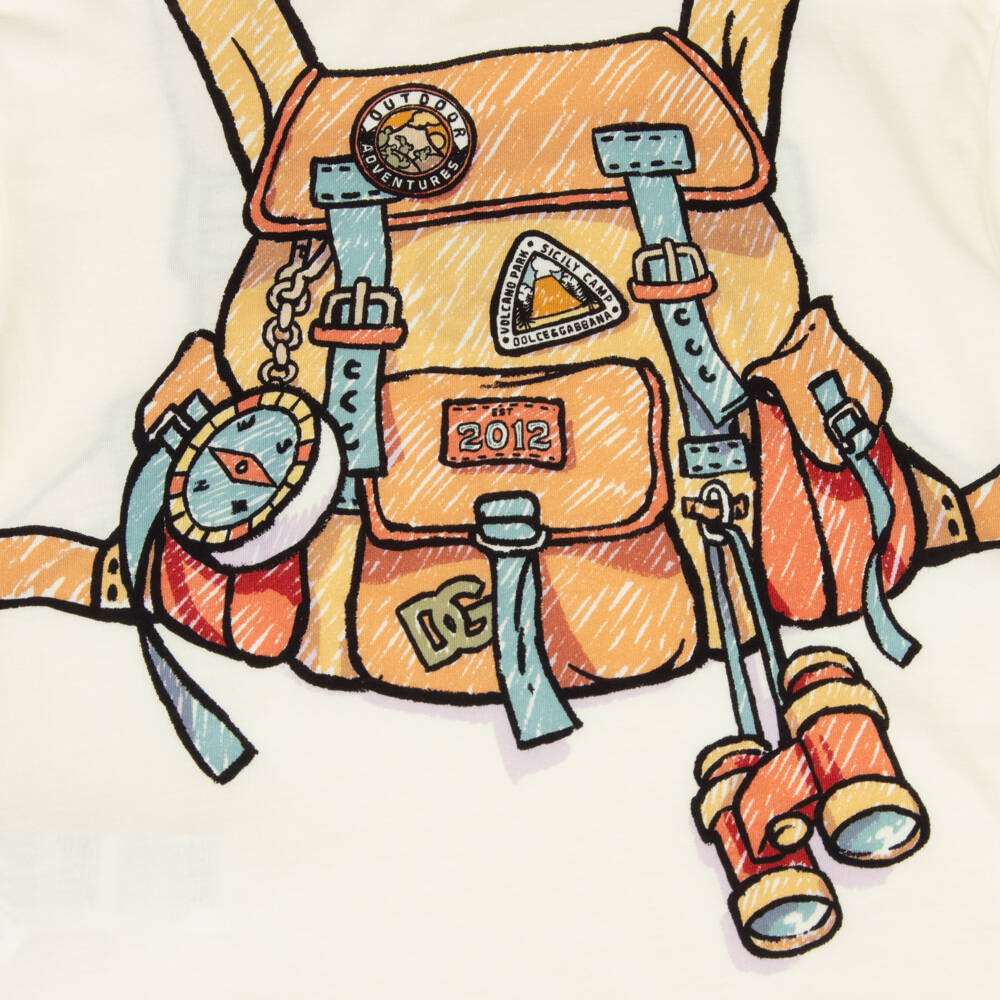 Dolce & Gabbana-Boys Ivory Cotton Backpack Print T-Shirt | Childrensalon Outlet