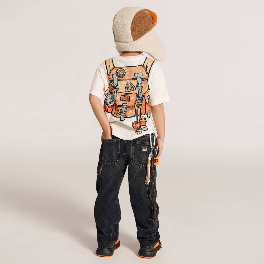 Dolce & Gabbana-Boys Ivory Cotton Backpack Print T-Shirt | Childrensalon Outlet