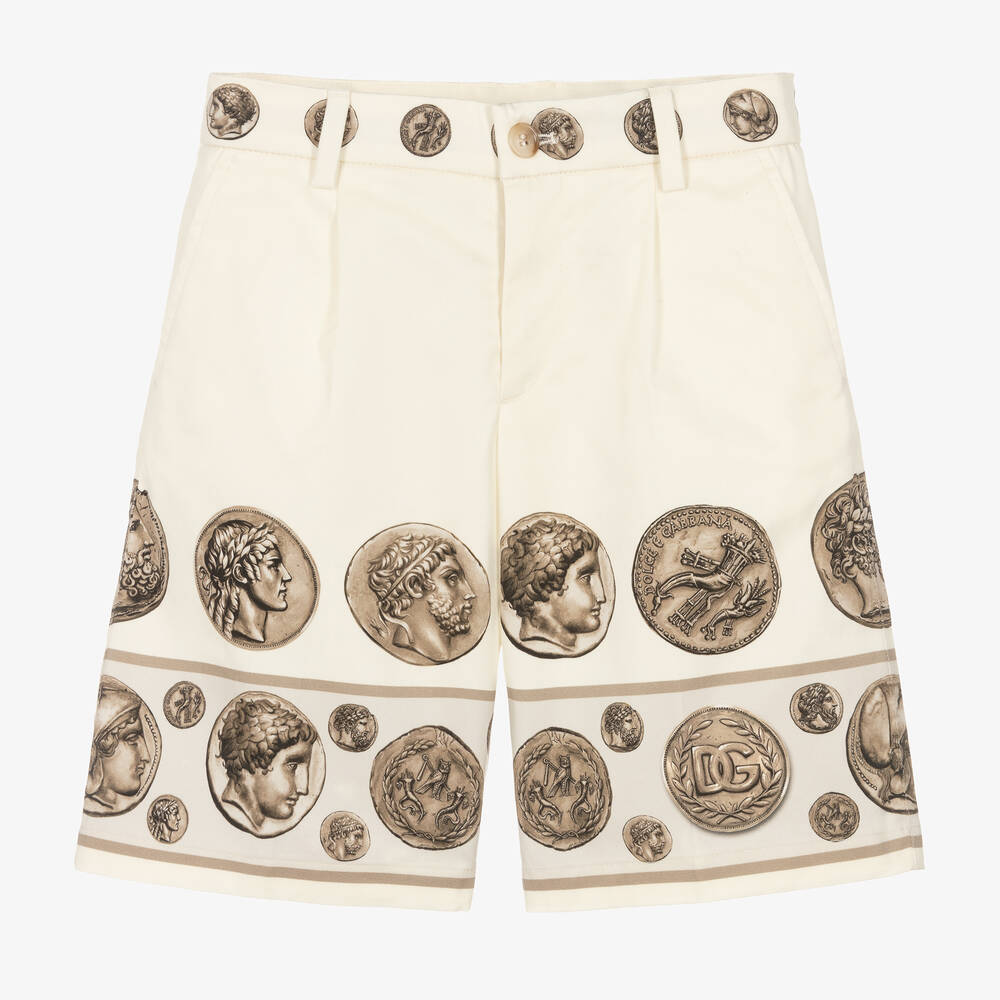 Dolce & Gabbana - Boys Ivory Cotton Coin Print Shorts | Childrensalon