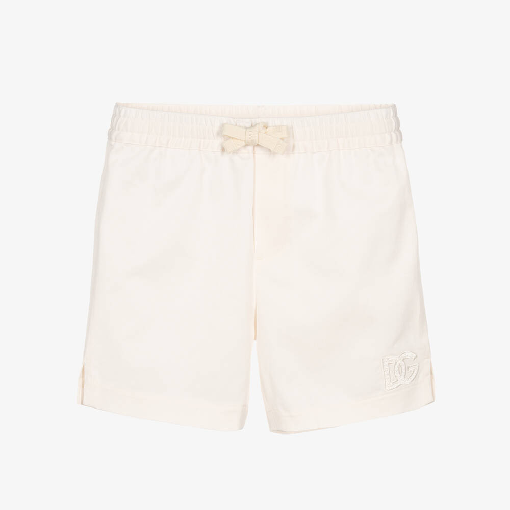 Dolce & Gabbana-Boys Ivory Cotton Crossover DG Shorts | Childrensalon Outlet