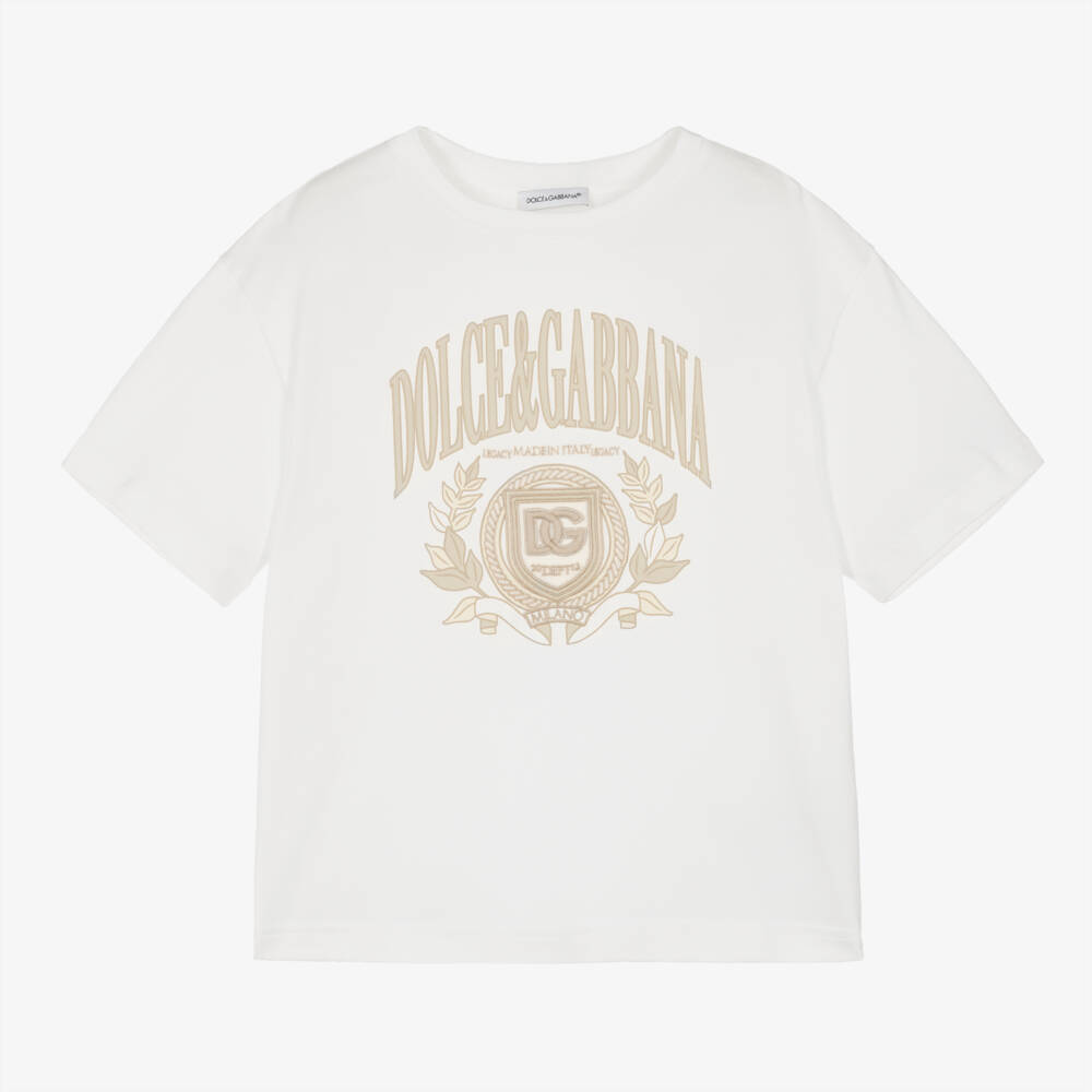 Dolce & Gabbana-تي شيرت قطن عاجي بشعار للأولاد | Childrensalon Outlet