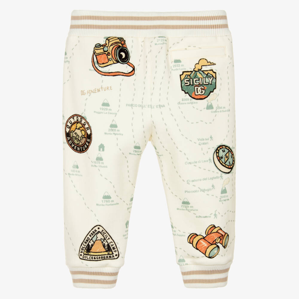 Dolce & Gabbana-Boys Ivory Cotton Map Print Joggers | Childrensalon Outlet
