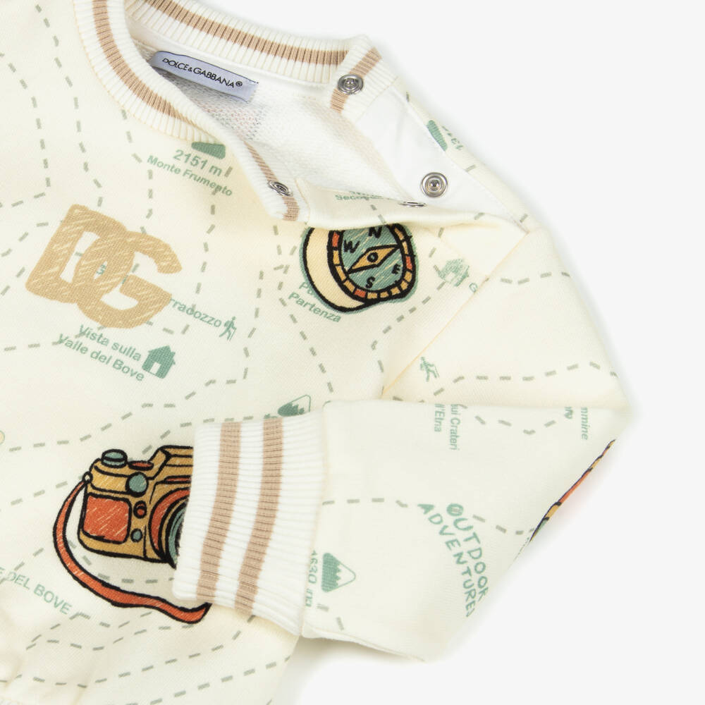 Dolce & Gabbana-Boys Ivory Cotton Map Print Sweatshirt | Childrensalon Outlet