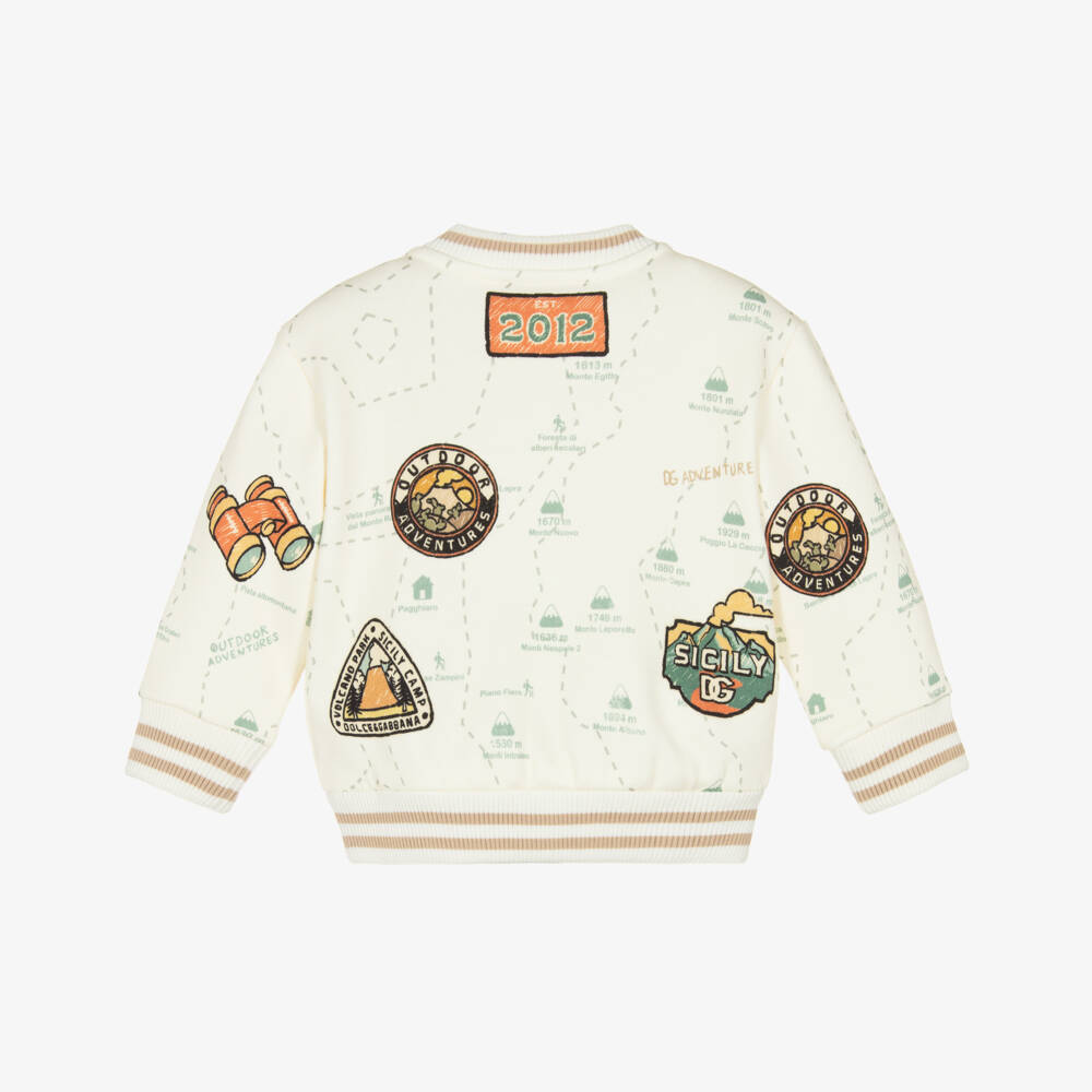 Dolce & Gabbana-Boys Ivory Cotton Map Print Sweatshirt | Childrensalon Outlet