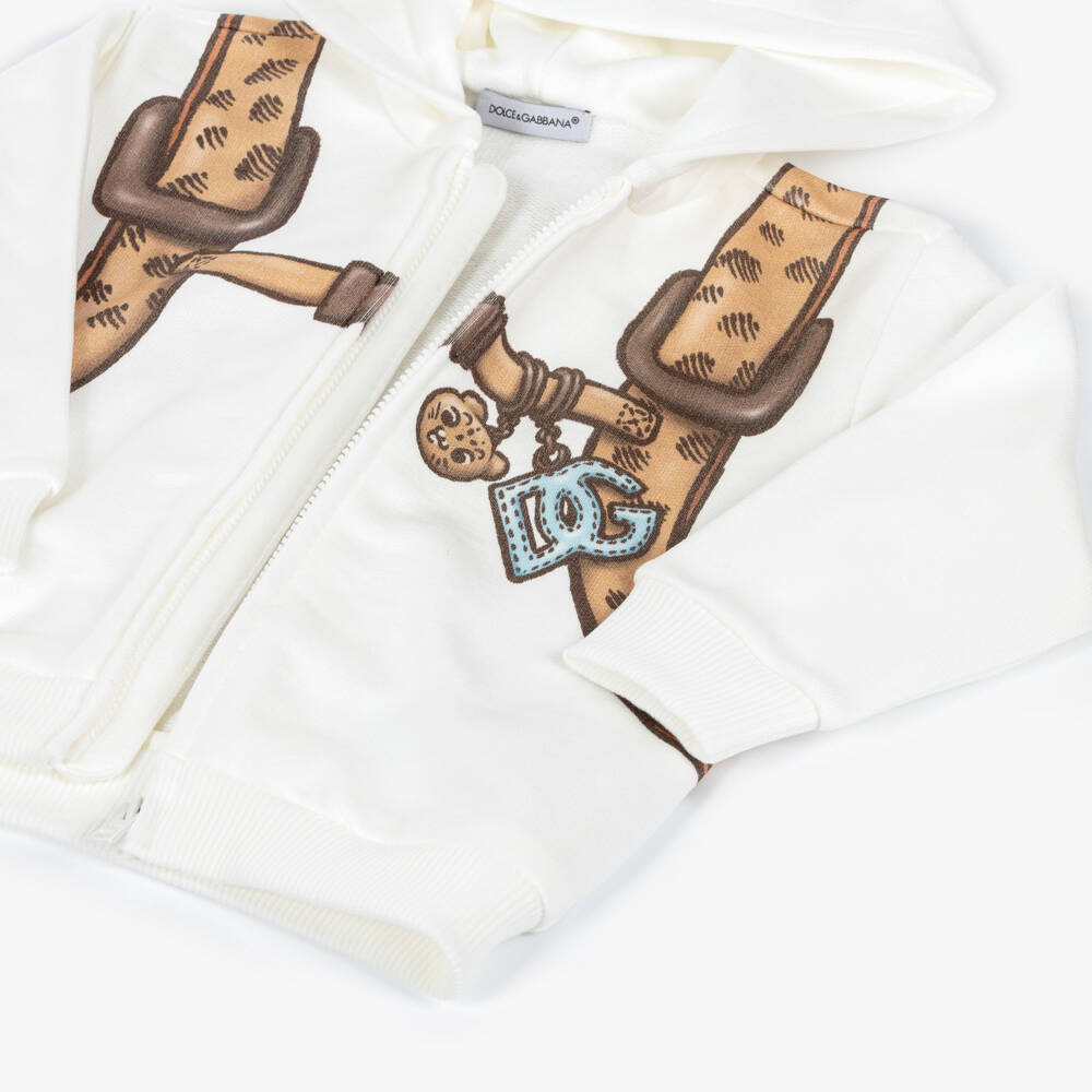 Dolce & Gabbana-Boys Ivory Cotton Zip-Up Top with Leopard Backpack Print | Childrensalon Outlet
